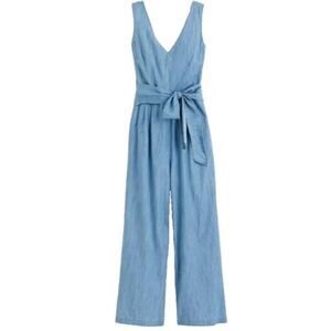J.Crew Wrap-tie Jumpsuit Sz 0 Wide Legl Chambray Sleeveless